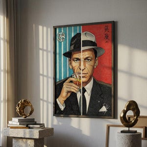 Póster de Frank Sinatra / Póster de icono del jazz / Lápiz pastel / Póster japonés / Hecho a mano / Impresión artística / Decoración del hogar / Marco de arte / Idea de regalo