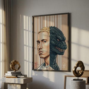 Póster de Eminem / Póster de Dios del Rap / Godzilla / Lápiz pastel / Póster japonés / Hecho a mano / Impresión artística / Decoración del hogar / Marco de arte / Idea de regalo