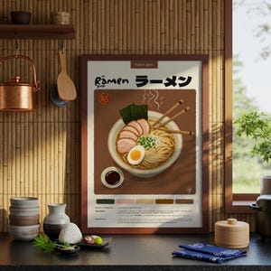Póster de cocina de ramen japonés / Póster de comida / Lápiz pastel / Póster de cocina / Impresión hecha a mano / Decoración de restaurante / Póster de receta de comida