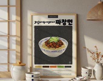 Koreański plakat Jajangmyeon: pastelowy wydruk artystyczny do kuchni