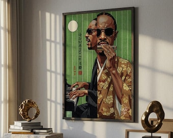 Stevie wonder Poster | Split portrait | Pastel Pencil | Japanese Poster | Handmade | Iconic Art Print | Home Decor | Art frame | Gift idea