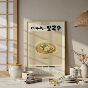 Póster de Kalguksu coreano / Póster de cocina / Póster de comida / Lápiz pastel / Impresión coreana / Decoración de restaurante / Receta de comida / Decoración de cocina
