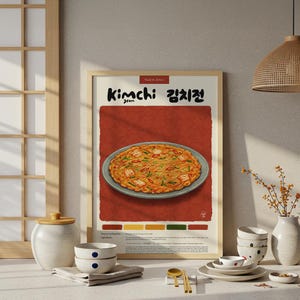 koreanisches Kimchi Jeon Poster | Küche Poster | Essen Poster | Pastellstift | koreanischer Druck | Restaurant Dekor | Lebensmittel-Rezept | Küchen Dekor