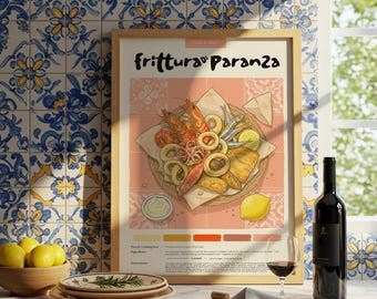 Frittura di Paranza Print: włoska sztuka kulinarna, pastelowy plakat kuchenny