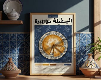 Plakat Marokański Pastilla | Plakat Jedzenie | Kredka Pastelowa | Plakat Kuchenny | Ręcznie robione | Wydruk | Wystrój Restauracji | plakat z przepisem na jedzenie