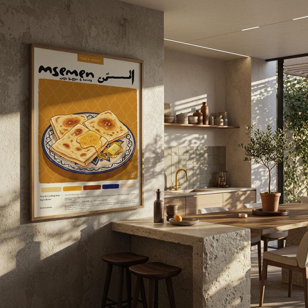 Msemen X Moroccan Food Poster | Food Poster | Pastel Pencil | Kitchen ...