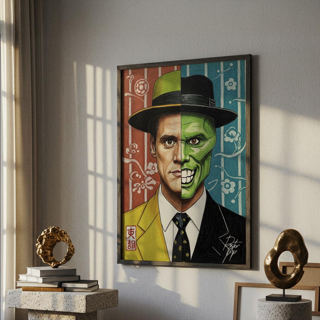 Jim carrey Poster | The mask Poster | Pastel Pencil | Japanese Poster | Handmade | Iconic Art Print | Home Decor | Art frame | Gift idea