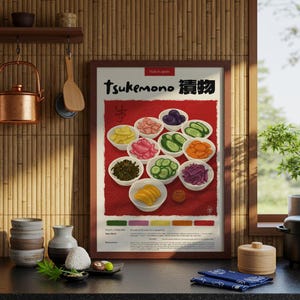 Póster de cocina japonesa Tsukemono / Póster de comida / Lápiz pastel / Póster de cocina / Impresión japonesa / Decoración de restaurante / Receta de comida
