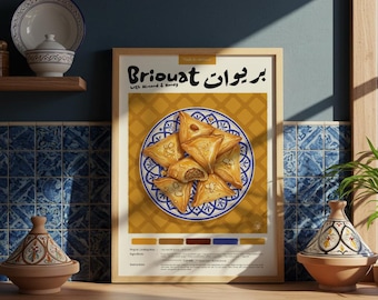 Moroccan Briwat Kitchen Poster | Food Poster | Pastel Pencil | Kitchen Poster | Handmade | Print | Restaurant Decor | food recipe poster