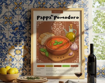 Plakat do kuchni Pappa al Pomodoro: Włoska sztuka kulinarna, wydruk pastelowymi ołówkami