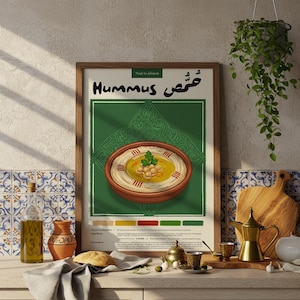 Libanesische Hummus Küchen Poster: Pastell Bleistift Illustration