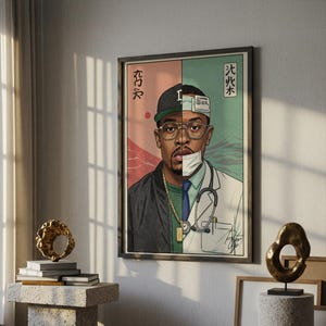 Póster de Dr. Dre / Retrato de la costa oeste / Lápiz pastel / Póster japonés / Hecho a mano / Impresión artística icónica / Decoración del hogar / Marco de arte / Idea de regalo