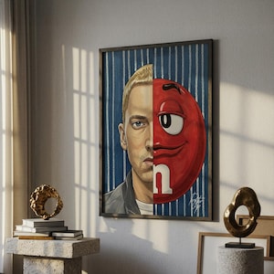 Póster de Eminem / M&M / Póster de retrato dividido / Lápiz pastel / Póster japonés / Hecho a mano / Impresión artística / Decoración del hogar / Marco de arte / Idea de regalo