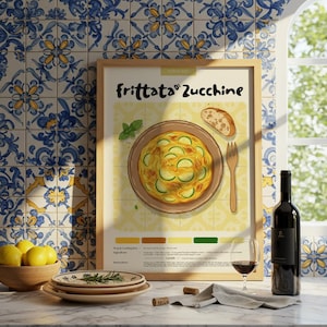 Frittata di Zucchine italiana / Póster de cocina / Póster de comida / Lápiz pastel / Impresión italiana / Decoración de restaurante / Receta de comida / Decoración de cocina