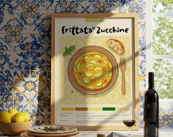 Włoski plakat Frittata di Zucchine: pastelowy ołówkowy nadruk kuchenny