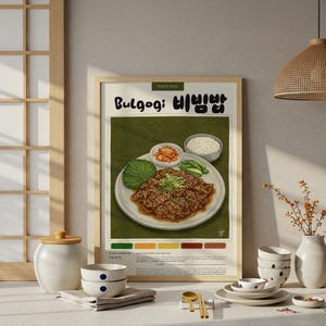 Póster de bulgogi coreano / Póster de cocina / Póster de comida / Lápiz pastel / Impresión coreana / Decoración de restaurante / Receta de comida / Decoración de cocina / Regalo