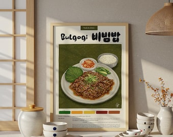 Koreański plakat Bulgogi: pastelowy wydruk artystyczny do kuchni