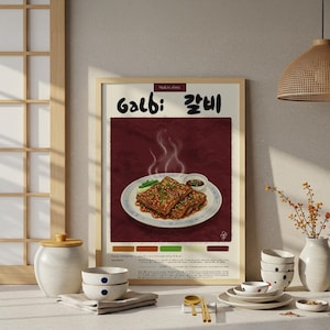 koreanisches Galbi Poster | Küche Poster | Essen Poster | Pastellstift | koreanischer Druck | Restaurant Dekor | Lebensmittel-Rezept | Küchendeko | Geschenk