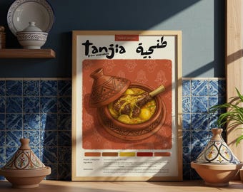 Moroccan Tanjia Kitchen Poster | Food Poster | Pastel Pencil | Kitchen Poster | Handmade | Print | Restaurant Decor | food recipe poster
