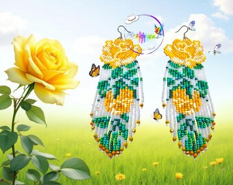 Yellow rose beaded earrings