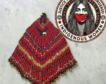 Handmade Red Beaded Indigenous Woman Earrings, Cultural Heritage Jewelry