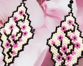 Cherry Blossom, Handmade earrings/Beautiful earrings/ Beaded earrings/ Miyuki beads earrings/
