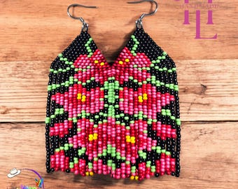 Red Flowers beaded earrings earrings