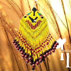 Indigenous Beaded Earrings, Yellow Shawl earrings