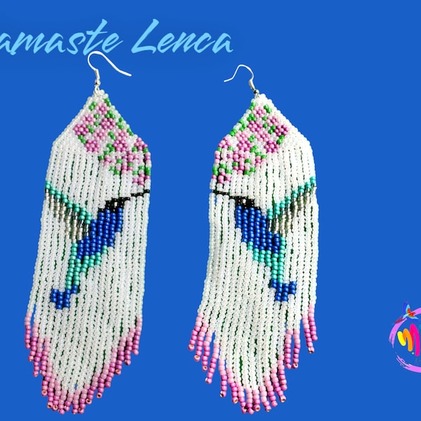 Boucles d'oreilles en perles de colibri / Boucles d'oreilles bohèmes en perles, Fabrication indigène, Boucles d'oreilles en perles de rocaille, Boucles d'oreilles amusantes et chics, Cadeau pour les amateurs d'oiseaux,