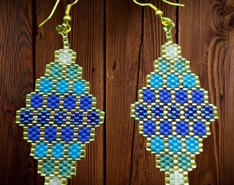 Blue earrings/ honeycomb earrings / rhombus/ geometrical