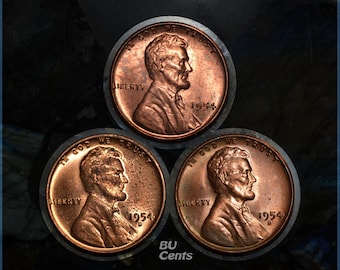 1954 P D S Lincoln Cents Set - Imperfect Uncirculated Wheat Pennies