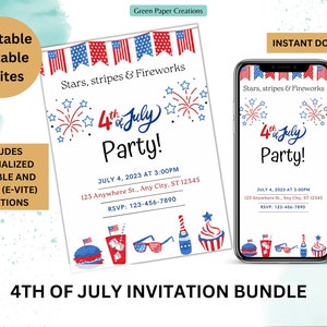 4th of July Invitation Bundle: Party Card & Mobile Invite (Digital Download)