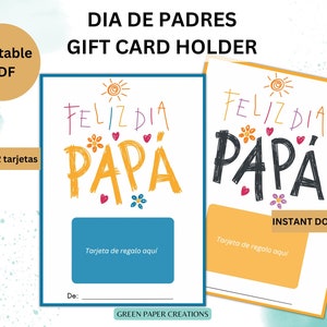 Fathers day gift card holder In Spanish, Feliz dia Papá tarjeta, Kids card for dad, Tarjeta del Dia de Padres, Holiday printable gift tag