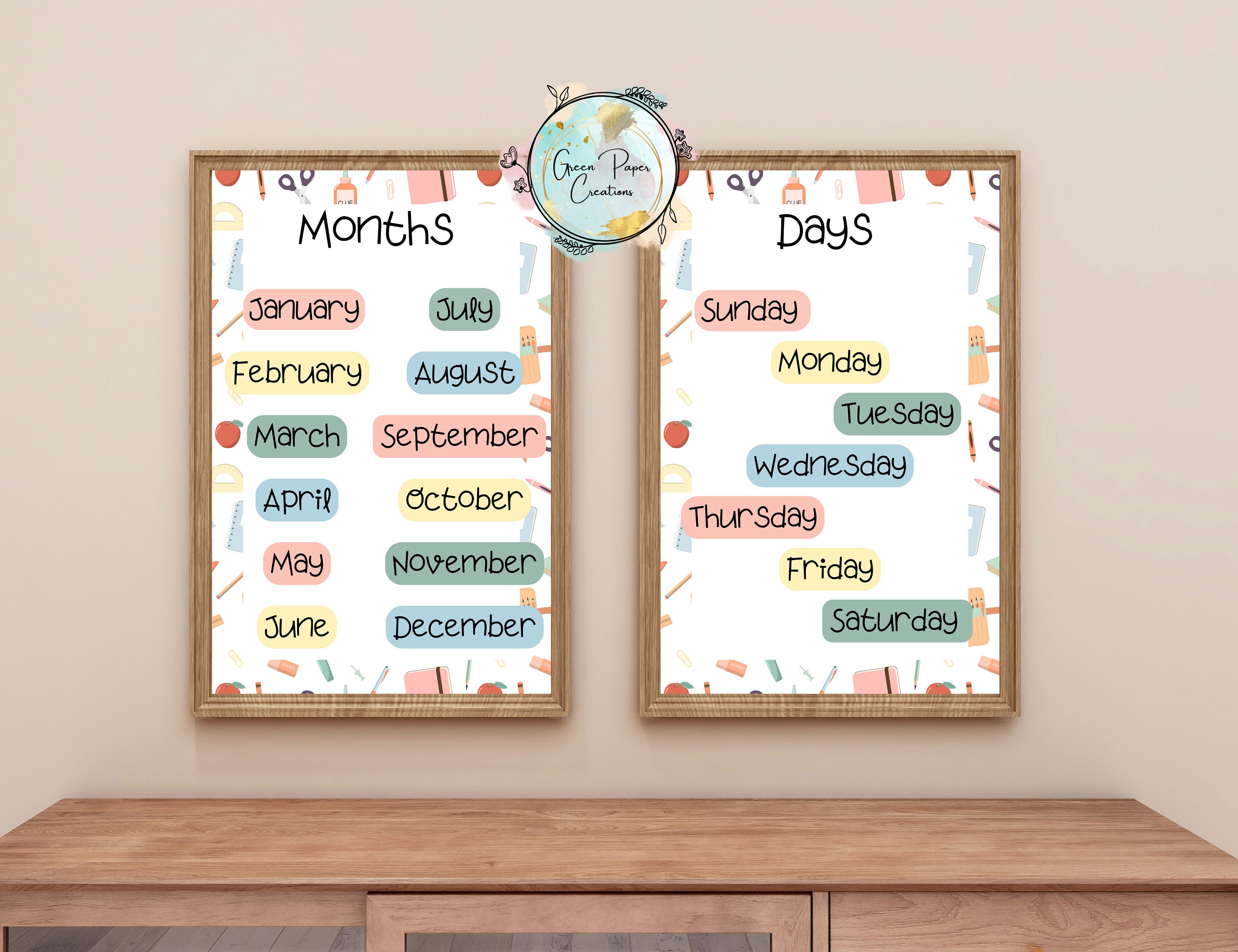 Months and Days Classroom Poster Set, Educational Wall Art (digital ...