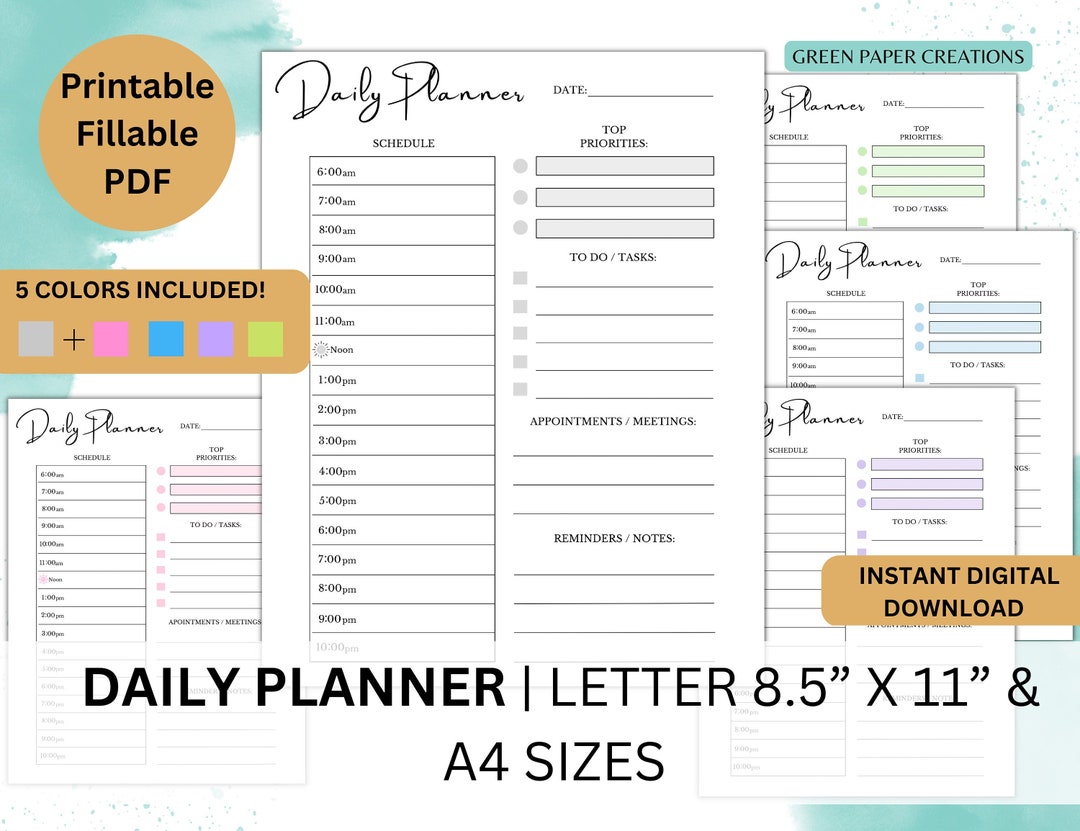 Printable Daily Planner, Schedule Organizer (digital Download) - Etsy