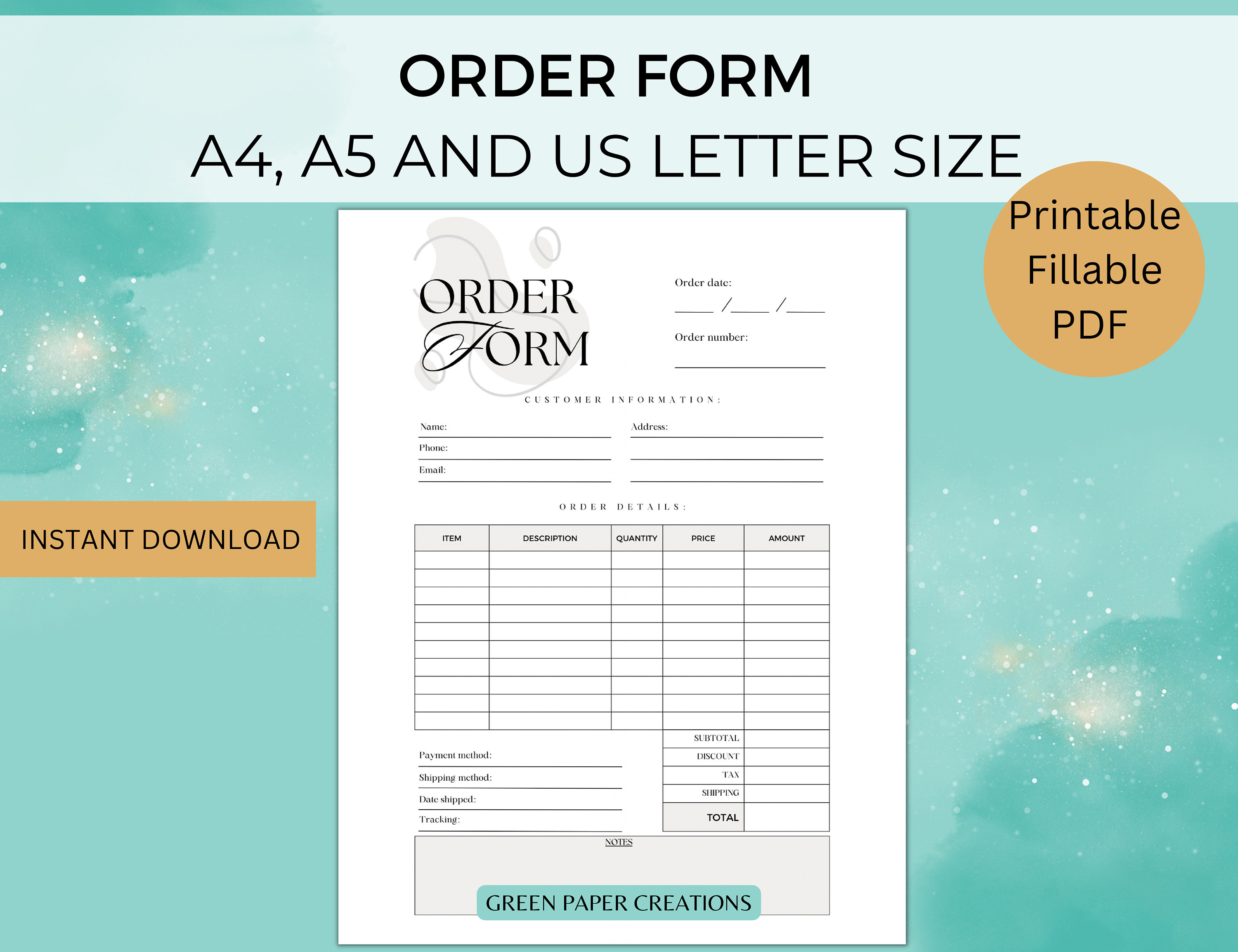 Fillable Order Form Template Printable Simple Order Form for Etsy Fillable Order Form Template Printable Simple Order Form for Etsy