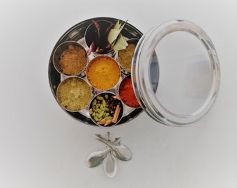 Spice Starter Gift Box with Gourmet Spices Recipes | DIY Indian Cooking | Hand Crafted Stainless Steel Spice Tins | Father's Day Gift