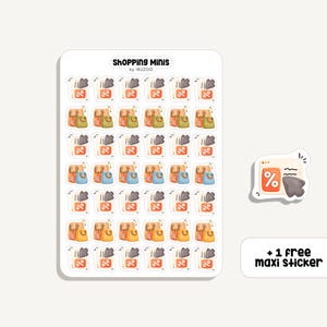 Feuille d’autocollants Shopping Minis |  Autocollants Shopping Minis | Bullet Journal - Scrapbook - Planificateur - Décoration - Tracker
