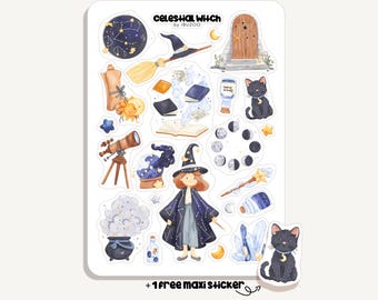 Sticker Sheet Celestial Witch | Bullet Journal - Scrapbook - Planner - Decoration - Magic - Stars