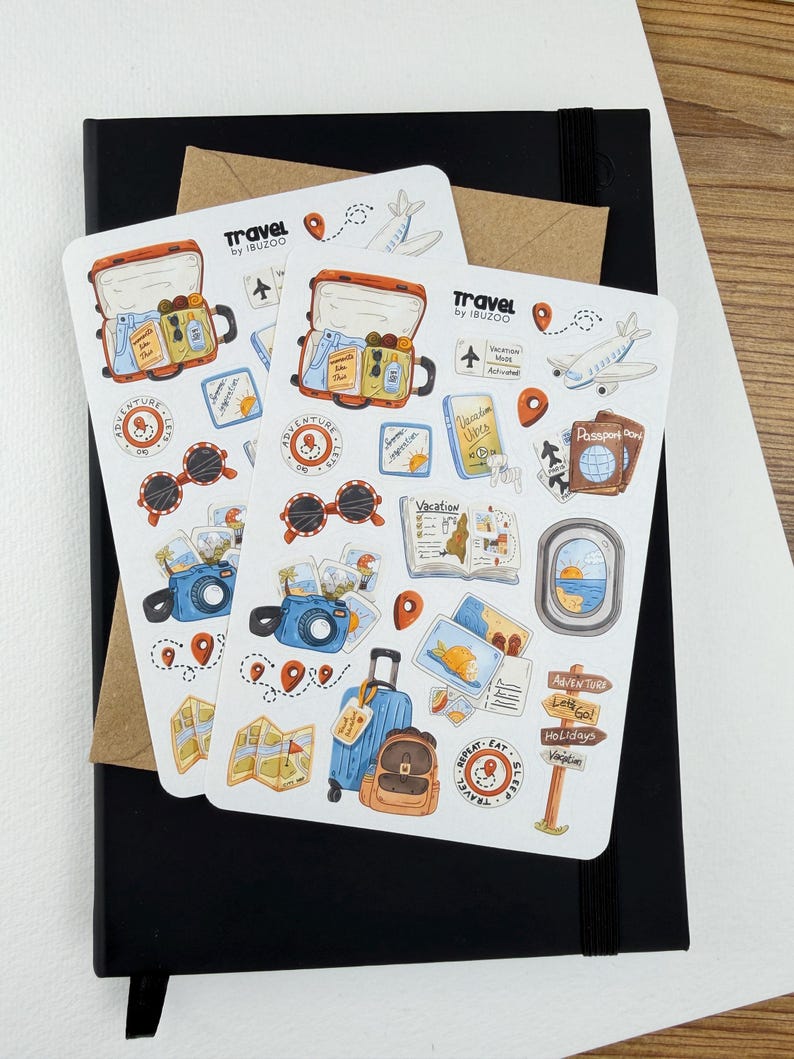 Ark med reseklistermärken | Reseklistermärken | Bullet Journal-klistermärken - Scrapbooking-klistermärken - Planerare - Dekoration - Fritid - Sommar bild 6