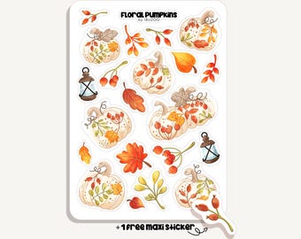 Sticker Sheet Floral Pumpkins | Bullet Journal - Scrapbook - Planner - Decoration - Fall - Autumn Aesthetic