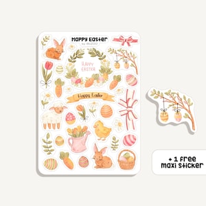 Foglio di adesivi Buona Pasqua | Adesivo Buona Pasqua | Bullet Journal - Scrapbook - Planner - Decorazione - Festival - Primavera - Coniglietto