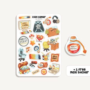 Foglio di adesivi Cozy Gamer | Adesivo Cozy Player | Bullet Journal - Album - Planner - Decorazione - Videogiochi - Retro