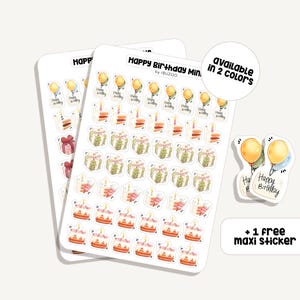 Sticker Sheet Happy Birthday Minis | Aufkleber Alles Gute zum Geburtstag Minis | Bullet Journal - Scrapbook - Planner - Dekoration - Tracker