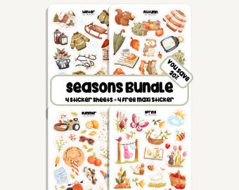 Sticker Set Seasons | 4 Sticker Sheets + 4 Maxi Sticker | Bullet Journal - Planner - Decoration - Spruing - Summer - Winter