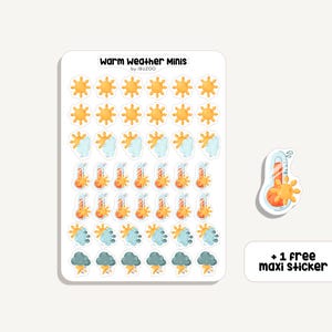 Arkusz naklejek Minis na ciepłą pogodę | Naklejka Minis na ciepłą pogodę| Bullet Journal – Album z wycinkami – Planista – Dekoracja – Śledzenie pogody