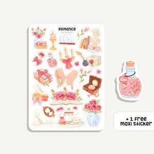Sticker Sheet Romance | Aufkleber Romantik | Bullet Journal - Scrapbook - Planner - Dekoration - Buch Genre - Liebe