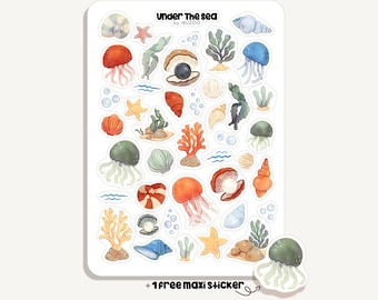 Sticker Sheet Under the Sea | Bullet Journal - Scrapbook - Planner - Decoration - Beach - Seashells - Corals