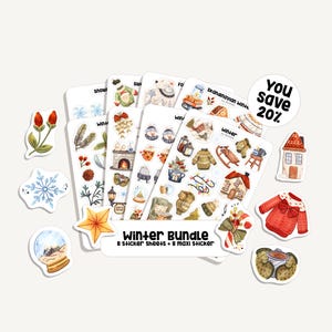 conjunto de adesivos inverno | Adesivo inverno | 8 folhas de autocolantes + 8 maxi autocolantes | 178 adesivos | Adesivos Bullet Journal - Planner - Decoração