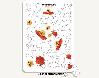 Sticker Sheet Crime Scene | Bullet Journal - Scrapbook - Planner - Decoration - Book Genre - Reading - Detective